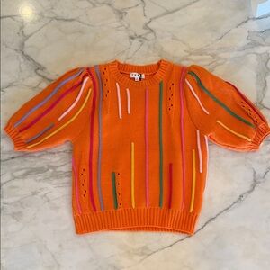 Avara Puff Sleeve Striped Orange Sweater